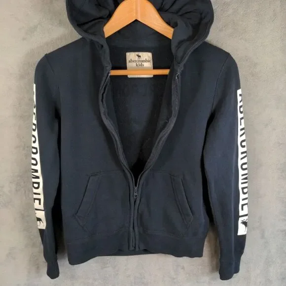 Abercrombie Kids Full Zip Hoodie Size 9/10 Black Large Back Logo Soft Sweatshirt - Picture 5 of 10